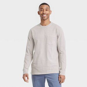 NEW Men's Long Sleeve Pocket T-Shirt - Goodfellow & Co™ Taupe Large